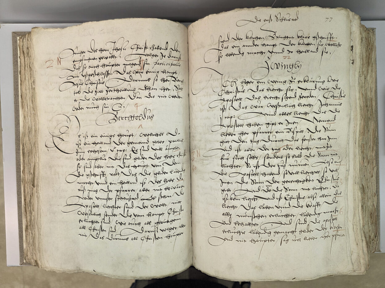 Download Original: Schlussreden der Berner Disputation (Handschrift) (StABE, A V 144, pag. 76v bis 77r)